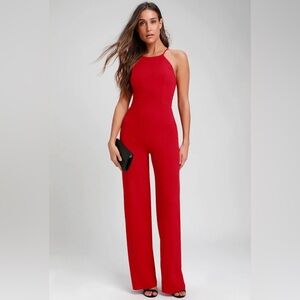 Lulus red halter backless jumpsuit romper with pants size small